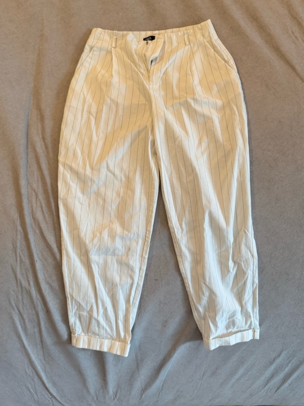 Zara White Pinstripe Trousers